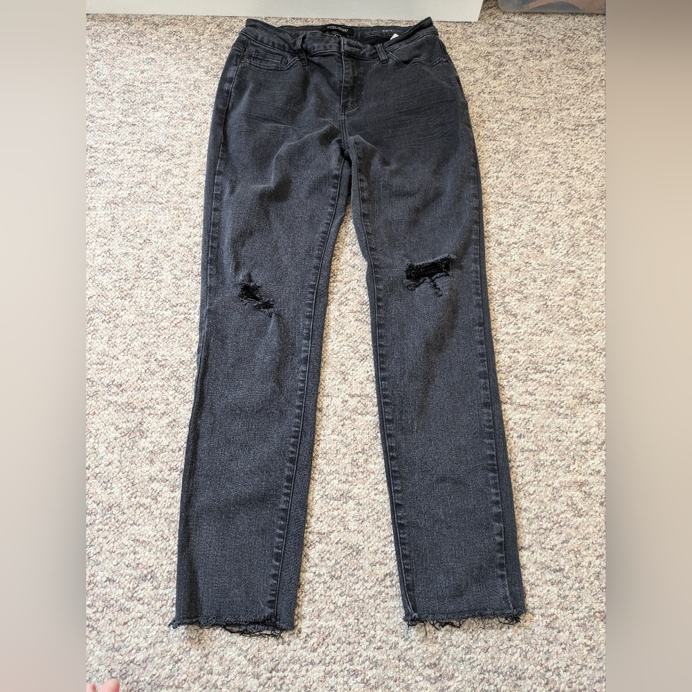 Judy Blue Slim Fit Black Denim Jeans Distressed Fray Hem Women's 28